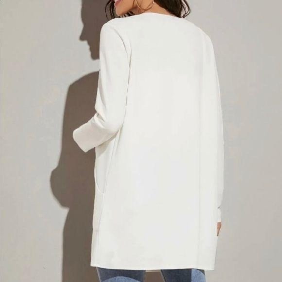 Mid length coat pockets business minimalist WHITE - Picture 2 of 11